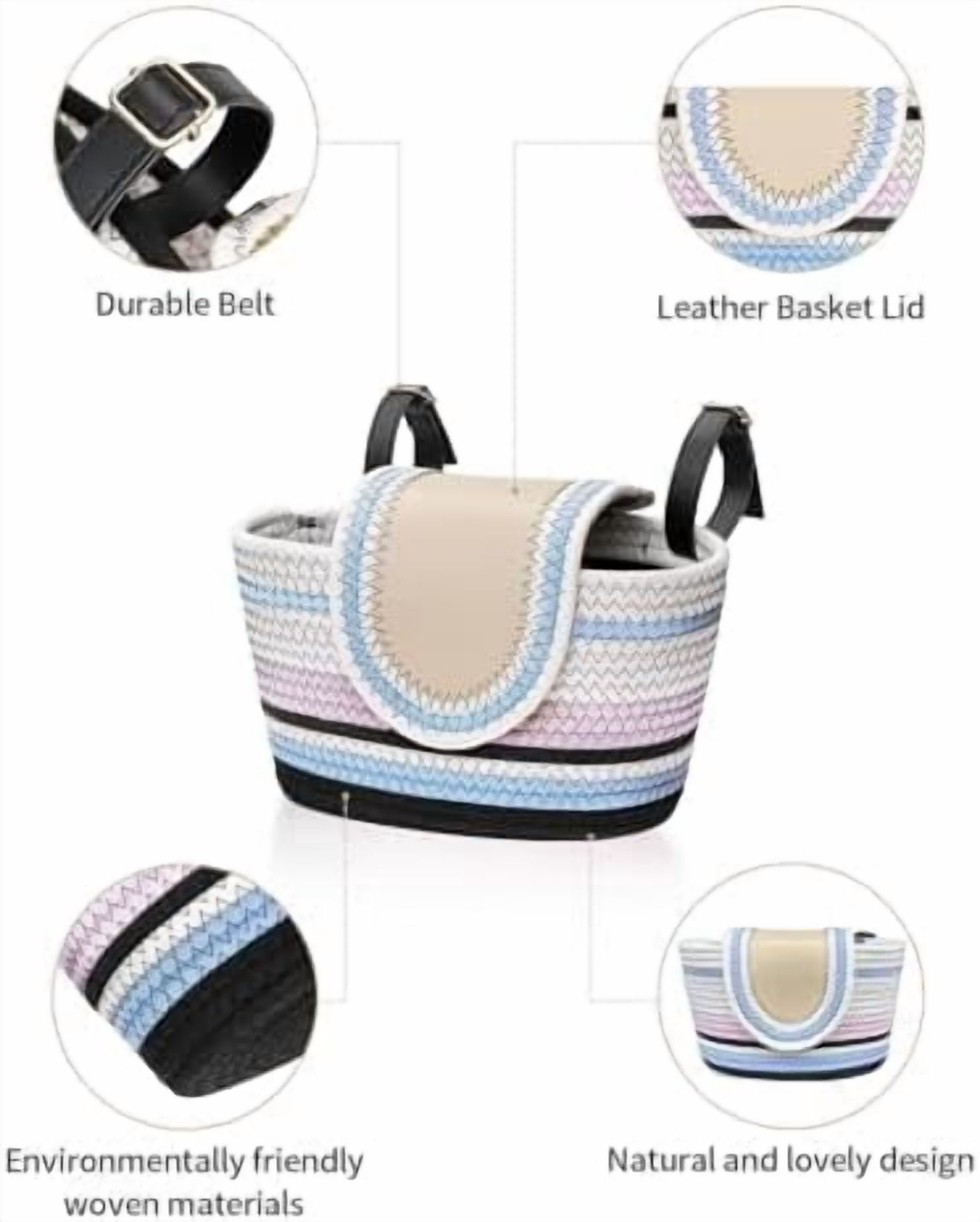 Handmade Bike Basket Front, Woven Bicycle Baskets for Adult Bikes, Rustic Detachable Handlebar Basket with Lid, Adjustable Leather Straps
