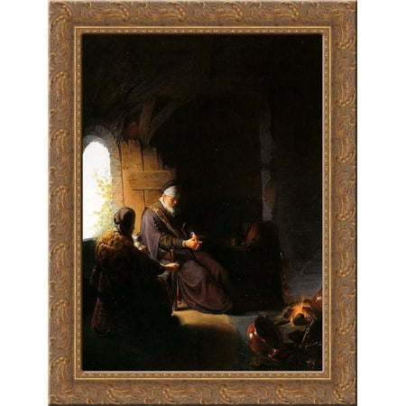 Anna and blind Tobit 24x18 Gold Ornate Wood Framed Canvas Art by Gerrit Dou