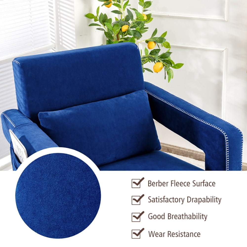Finihen Accent Single Sofa Chair with Ottoman, Modern Berber Fleece Single Sofa Chair with Ottoman and Waist Pillow, for Living Room, Bedroom, Blue Finihen Accent Single Sofa Chair with Ottoman, Modern Berber Fleece Single Sofa Chair with Ottoman and Waist Pillow, for Living Room, Bedroom, Blue