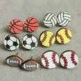 thumbnail image 3 of Cut Wood Heart Baseball Softball Round Football Stud Earrings Women Sports Gift, 3 of 9