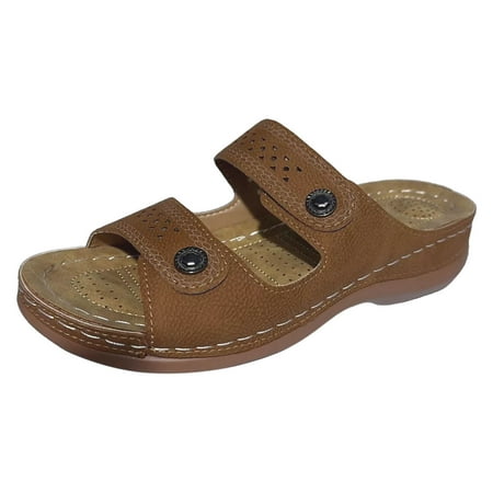 

PEASKJP Summer Sandals Womens Arch Support Sandals Orthotic Adjustable Thong Flip Flops (Brown 6.5)