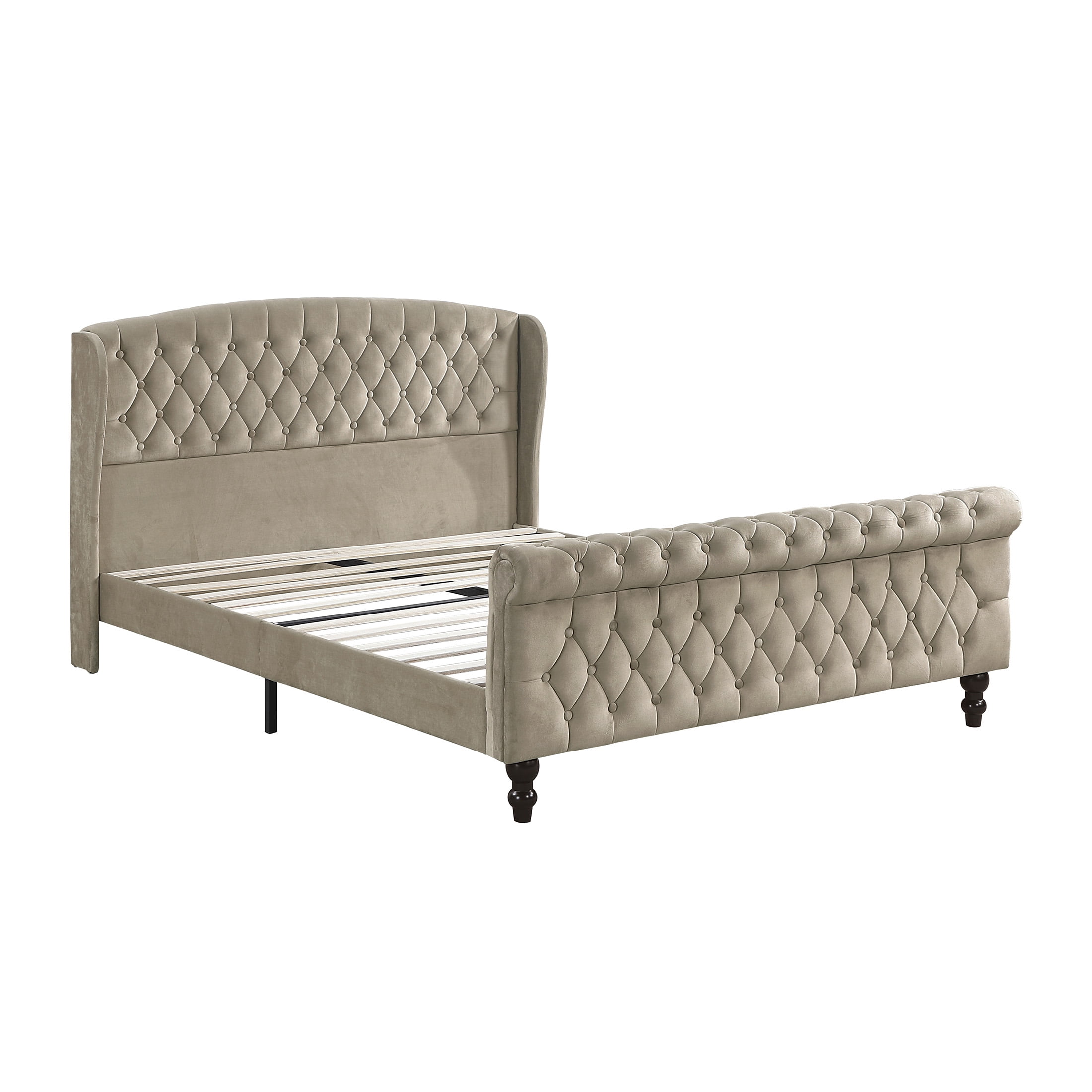 OakvillePark Tova 42"H Velvet Upholstered Platform Bed, Queen, Brown