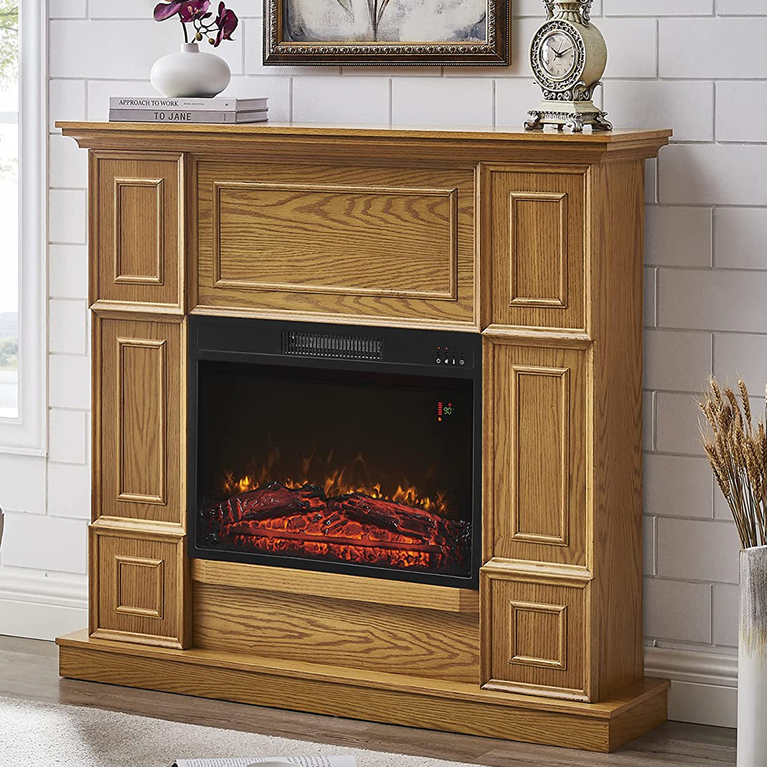 43'' Electric Fireplace with Mantel TV Stand Space Heater with Storage