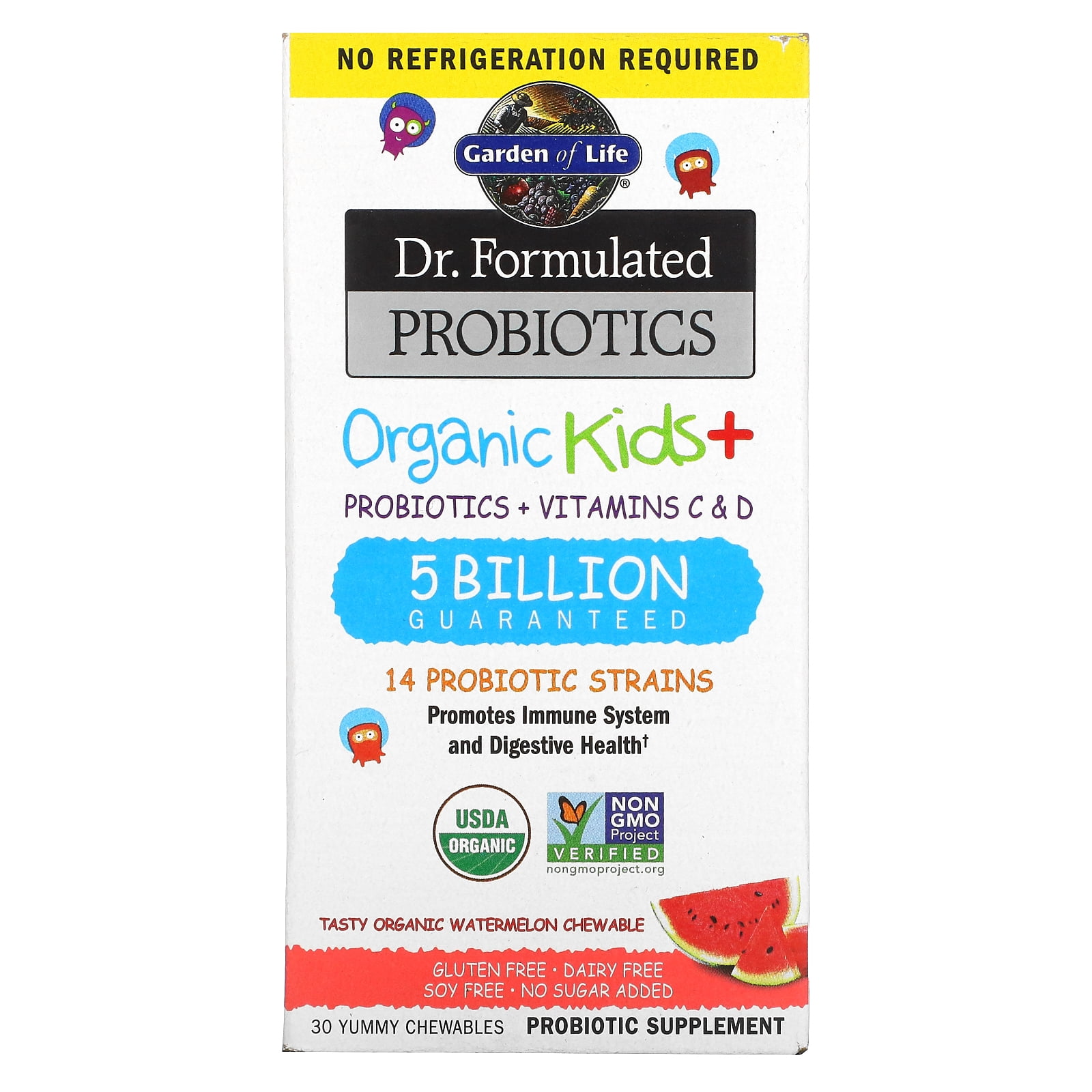 Dr. Formulated Probiotics, Organic Kids +, Tasty Organic Watermelon, 30 Yummy Chewables, Garden of Life