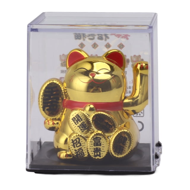 Gato de la suerte con energía solar de 2 pulgadas, mini, adorable, que saluda con energía solar, da la bienvenida a la riqueza, para decorar el hogar y el coche, dorado.