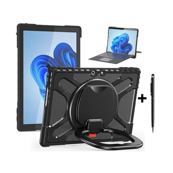Protective Case for Microsoft Surface Pro 10 / Pro 9 13 inch 2024 2022, Heavy Duty Shockproof Cover with Kickstand, Stylus Pen and Hand Strap Black