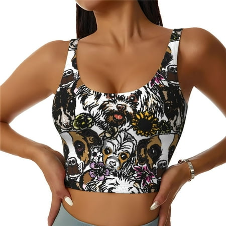 Adobk Cute Dogs Puppy2 Print Sports Bras for Women Longline Workout Crop Tank Tops Padded with Built in Shelf Padded Sports Bra-XX-Large