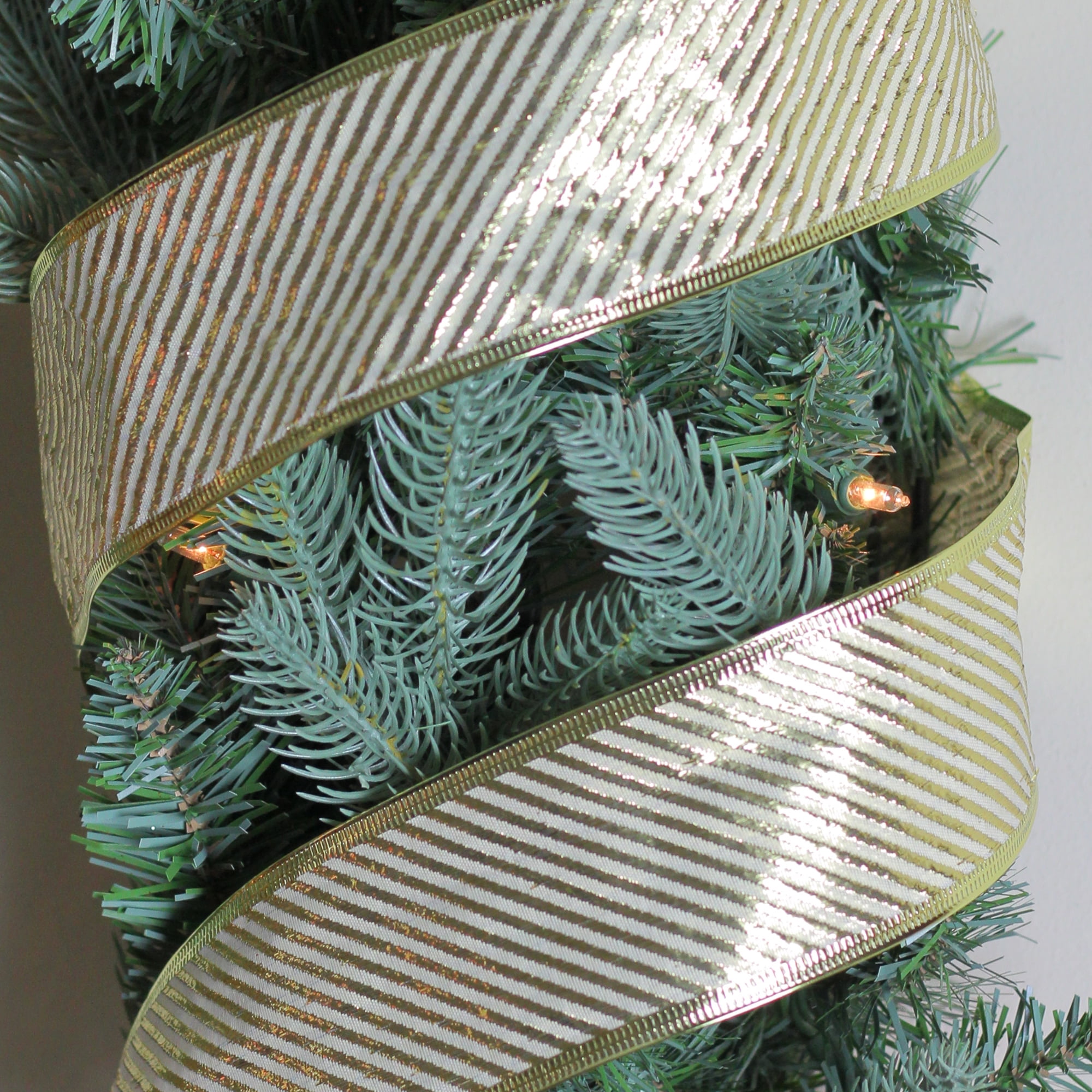 Gold And White Diagonal Stripe Wired Christmas Craft Ribbon 2 5 X 10 Yards Walmart Com Walmart Com