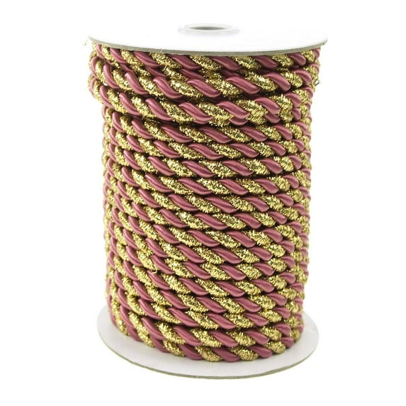 Gold Trim Twisted Cord Rope 2 Ply, 6mm, 25 Yards, Rosy Mauve