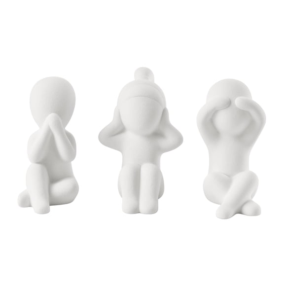 Hans White Abstract Three Wise Children Decorative Accent Matte Ceramic Sculpture Figure Set