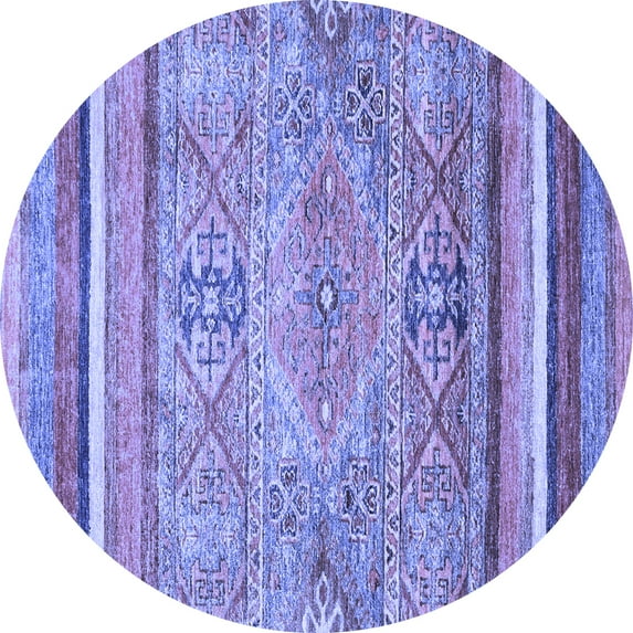 Ahgly Company Machine Washable Indoor Round Abstract Blue Modern Area Rugs, 7' Round