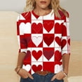 thumbnail image 1 of RKSTN Valentines Gifts 3/4 Length Sleeve Womens Tops Oversized Crewneck Valentine's Day Graphic Printed Short Sleeve T Shirt Womens Casual Round Neck Loves Heart Print Three Quarter Sleeve Shirts, 1 of 6