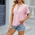thumbnail image 6 of BLVB Work Tops for Women Summer Casual Short Sleeve T Shirts Solid Color Button Basic Tunic Blouses Trendy Clothes, 6 of 7