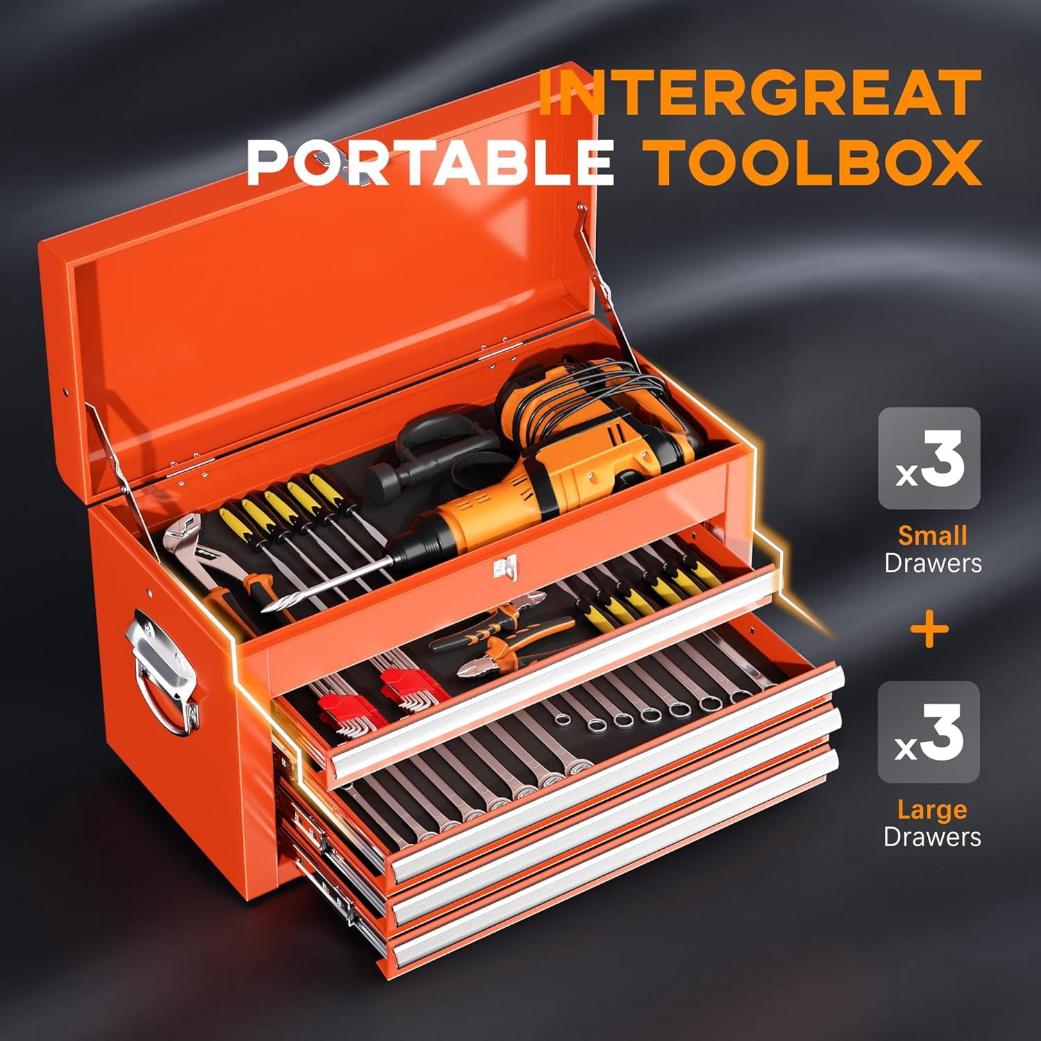 Suncrown 5-Drawer Rolling Tool Storage Cabinet with Detachable Top Tool Box & Organizers, Orange