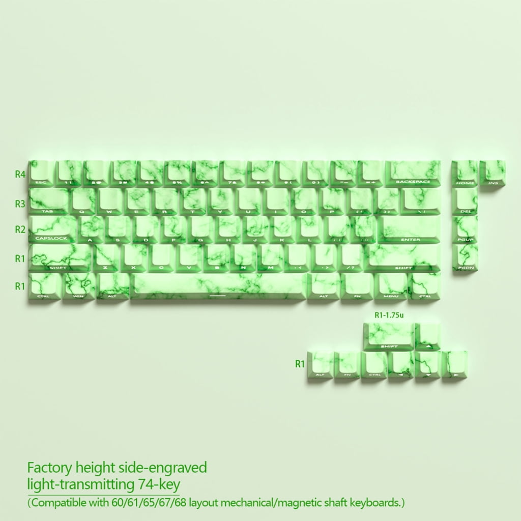 Zeiwohndc 64/74Key Keycaps Emerald Theme Keycap Side Print Backlit Keycaps for Keyboards
