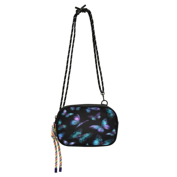 Women's Crossbody Phone Bag Small Wallet Purse with Detachable Rope Strap Travel Handbags Blue-purple and Cyan Butterflies