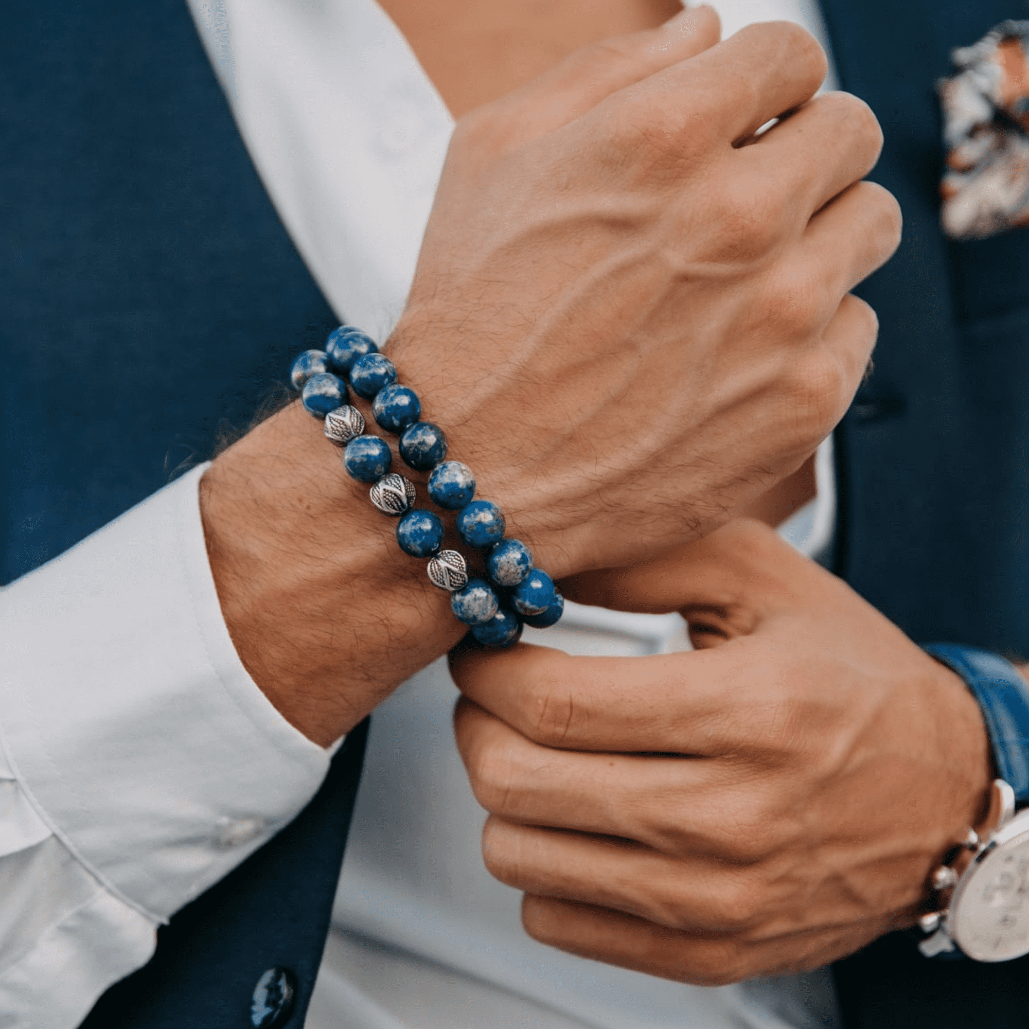 Men's LAPIS LAZULI Beaded Bracelet | Gift for Men | One Size Fits All | 100% Natural | Gemstone Adjustable Bracelet