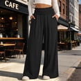 thumbnail image 4 of Women' s Culottes Linen Blend Wide Leg Pants Flowy Pants Cute Pants Women Elastic Waist Pants Summer Lounge Trousers Palazzo Beach Pants Womens Loose Pants Straight Long Trousers Black M, 4 of 9