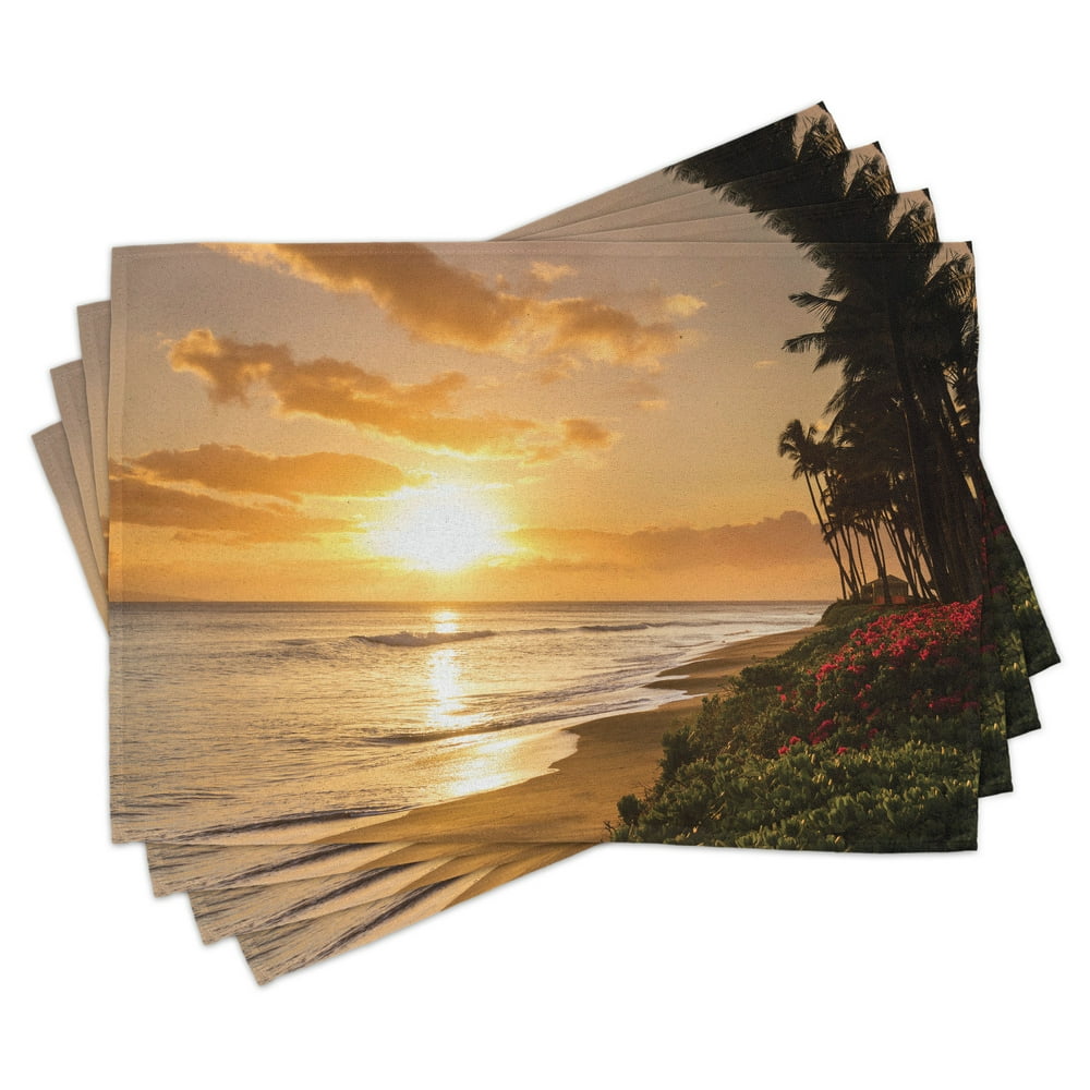 Hawaiian Placemats Set of 4 Warm Tropical Sunset on Sands of Kaanapali