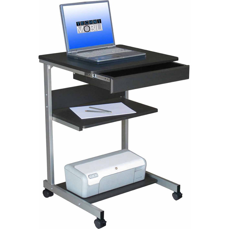 Techni Mobili Graphite Rolling Laptop Desk With Storage Walmart