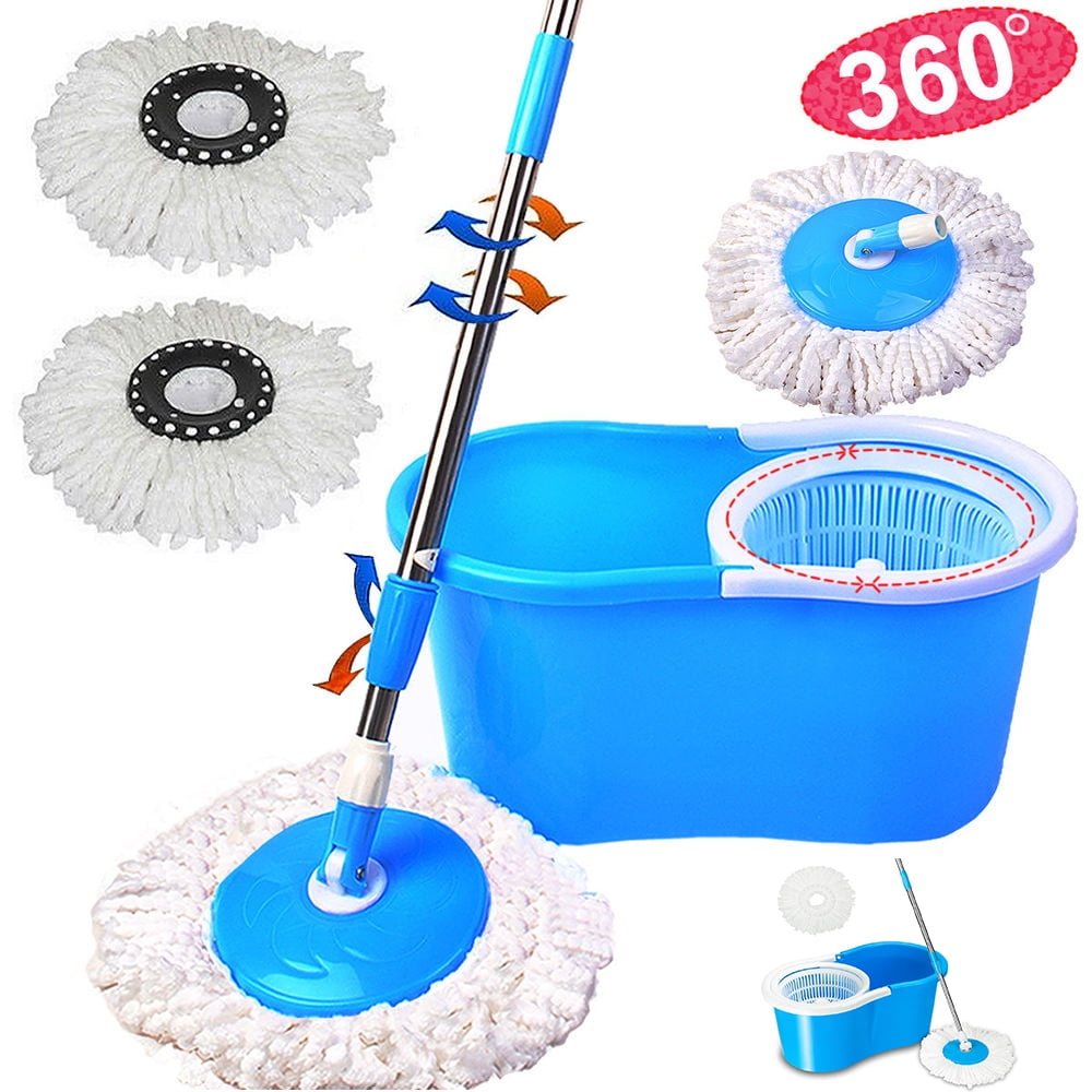 360° Spinning Mop & Bucket Set Microfibre Mop Head Spin Floor Cleaner Blue 