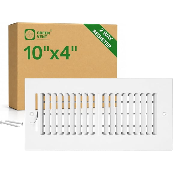 4x10 Vent Cover, 2-Way Steel Register, Wall & Ceiling, White
