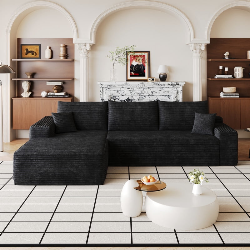 107" Cloud L-Shaped Sectional Sofa with Chaise, Modern Modular Couch with Deep Seat, Plush Corduroy Upholstered Sofa for Living Room, Bedroom & Apartment, No Assembly Required