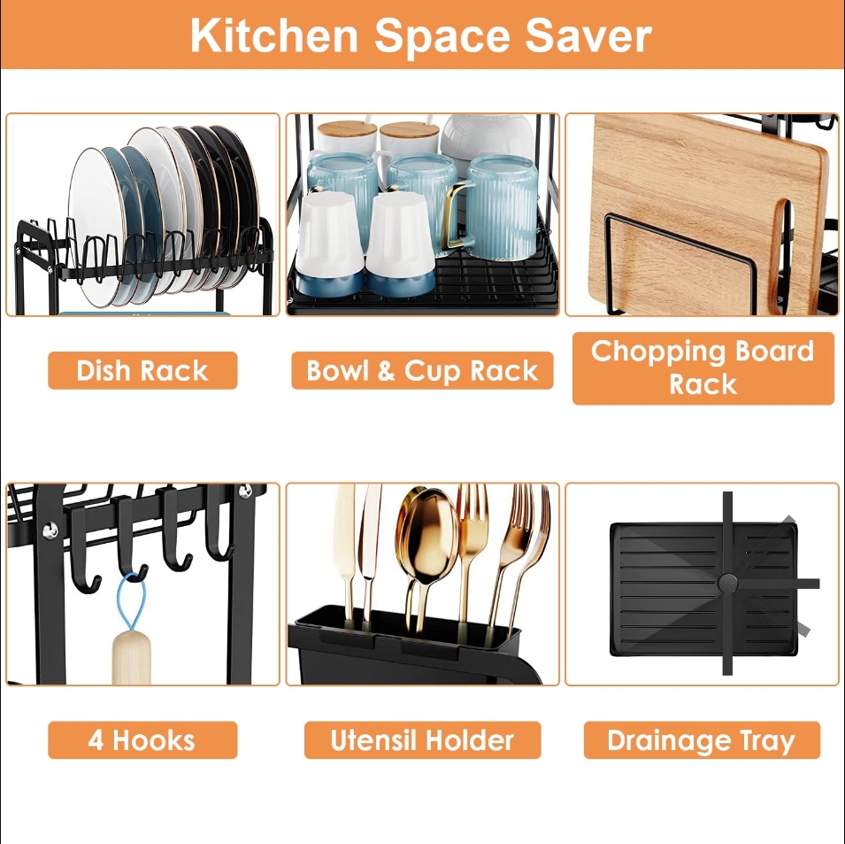Dish Drying Rack for Kitchen Counter Space Saving Rustproof Dish Rack with Drainboard Detachable Kitchen Drainer Organizer Set