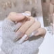 thumbnail image 2 of 24 piezas de uñas largas y blancas con diseño de diamantes de imitación, cobertura total, 2 of 2