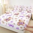 thumbnail image 3 of Homewish Funny Doll Bear Twin Sheet Sets for Child, Cartoon Purple Bowknot Twin Fitted Sheet, Stars Love Heart Flat Sheet, Lightweight Room Decor, 3-Piece, 3 of 7