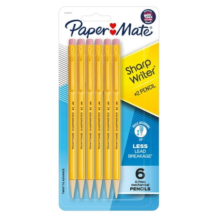 Paper Mate SharpWriter Mechanical Pencils, 0.7mm, HB #2, Yellow, 6 Count