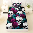 thumbnail image 3 of Castle Fairy Gothic Floral Skull Twin Sheets 3pcs,Flowers Rose Bedding,Ivory Magenta Black,1 Fitted Sheet,1 Flat Sheet and 1 Pillowcase, 3 of 6