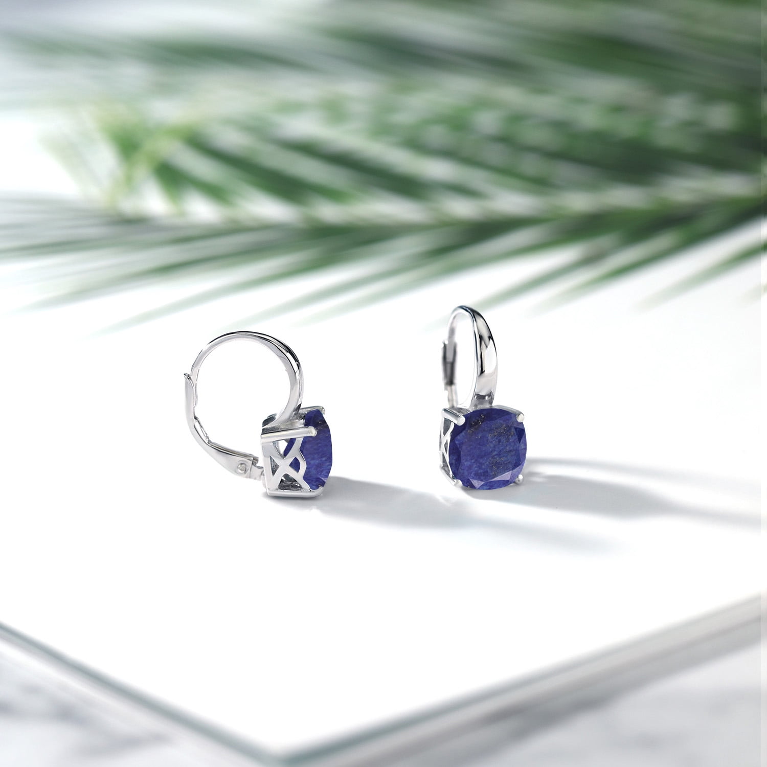 Gem Stone King 925 Sterling Silver Blue Lapis Earrings for Women 4.00 Cttw, Cushion 8MM