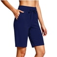 thumbnail image 2 of Women's Soft Fabric Elastic Waist Casual Shorts with Pockets, Stretchy Lightweight Shorts for Summer, Lounge Athletic Outdoor Running | VerBelle,Navy L, 2 of 6