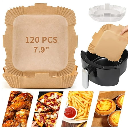 

MTFun 120Pcs Air Fryer Liner 7.9in Non-stick Square Air Fryer Parchment Paper with Handle for Microwave Oven Food Grade Waterproof Oil-proof Paper for Baking Roasting