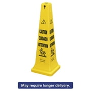 Rubbermaid Commercial Multilingual Safety Cone, "CAUTION", 12 1/4w x 12 1/4d x 36h, Yellow
