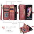 thumbnail image 2 of for Samsung Galaxy Fold 4 5G Case, Wallet Case with 5 Card Holder Kickstand Magnetic Zipper Pocket Lanyard Strap Wristlet, Leather Flip Case Wallet for Samsung Galaxy Fold 4 2022 7.6 Inch, Red, 2 of 10