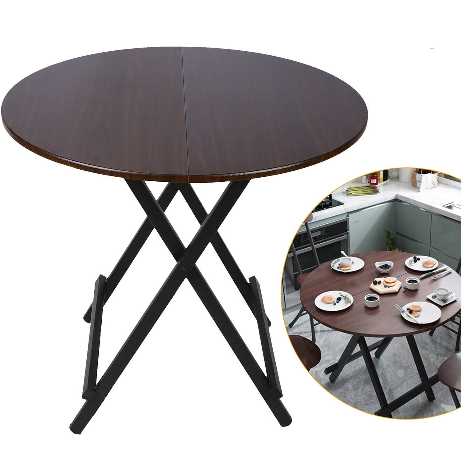 iMounTEK 32" Round HighTop Folding Table, Foldable Patio Desk for Dinner Snack Coffee Laptop