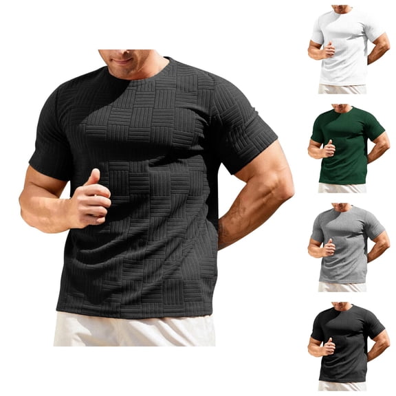 Men's T-Shirts Short Sleeve Stretch Crewneck Textured Plain T Shirts Summer Casual Tees