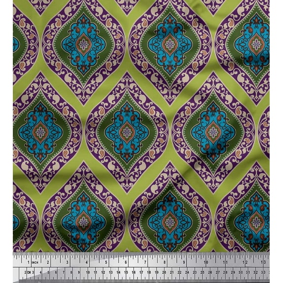 Soimoi Green Moss Georgette Fabric Seamless Damask Decor Fabric Printed Yard 42 Inch Wide