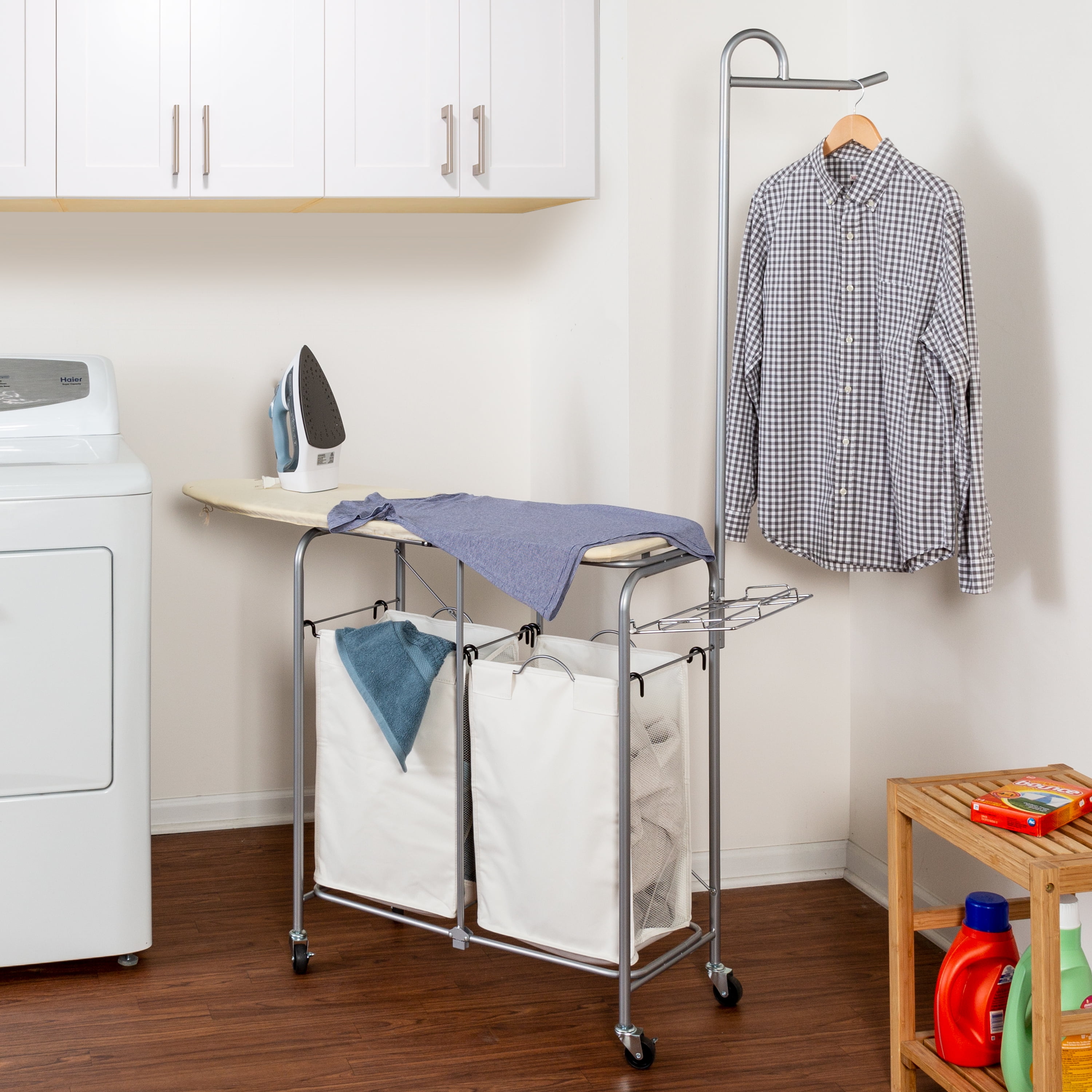 Honey Can Do Laundry Center With 2 Sorters And Ironing Board Chrome White Walmart Com Walmart Com