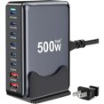 thumbnail image 1 of 500W USB C Charging Block, 8-Port Fast Charging Station, Dual PD 100W GaN III. Pro Multi-Device Charging Station, Laptop Charging Adapter Compatible with MacBook, DELL, iPad, iPhone, Samsung and more, 1 of 1
