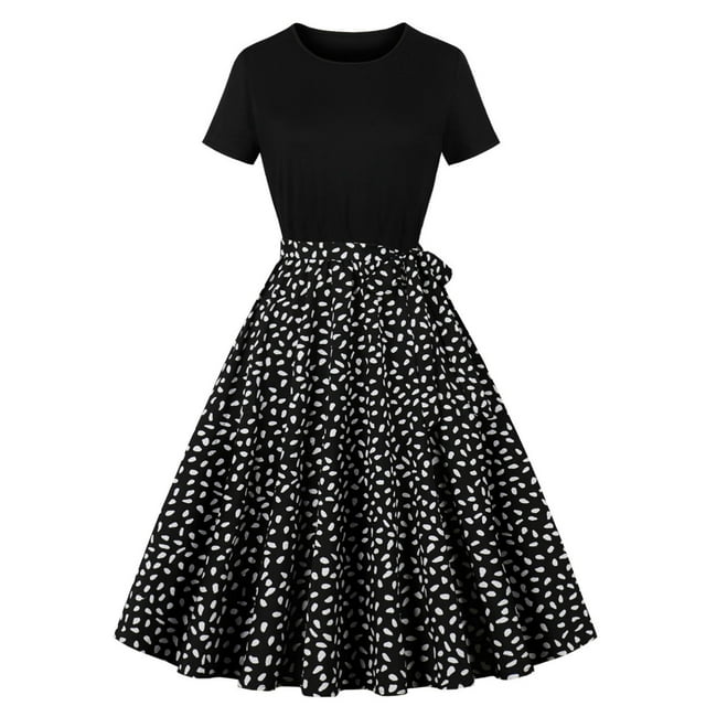 Sentmoon Robes d'Été pour Femmes 2026 Manches Courtes Extensibles Robe Athlétique Décontractée Patchwork Coupe Régulière Col Rond Robes de Bal 2026 pour Soirée et Boîte de Nuit Noir P