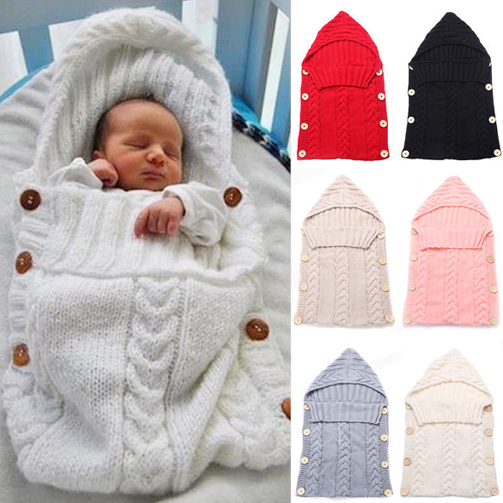 Newborn Infant Baby Knit Crochet Zip Blanket Warm Swaddle Wrap Comfy Sleep Bag 