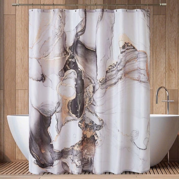 Grey Gold Marble Shower Curtain Set, Abstract Granite Pattern Shower Curtains for Bathroom Décor, Luxury Modern Waterproof Bath Accessories with 12 Metal Hooks, 72 x 84
