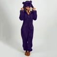 thumbnail image 3 of Women's Winter Plush Hooded Jumpsuit Home Clothes Pajamas Long Sleeves, Soft and Warm, Perfect for Loungewear and Cold Weather Indoors,Purple,2XL, 3 of 7