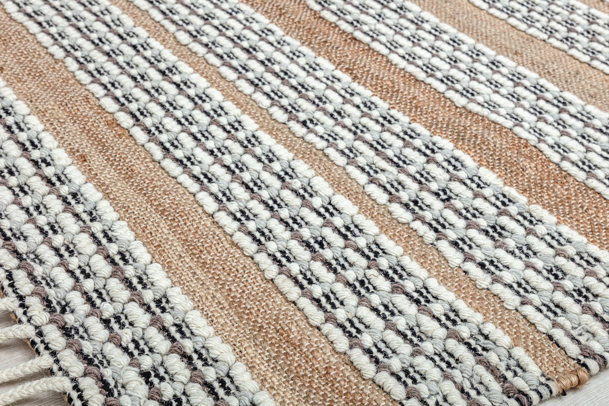 Rugs America Ribbon Refresh PI10A Textured/Stripe Farmhouse Brown Area Rug, 2’0”x3’0”