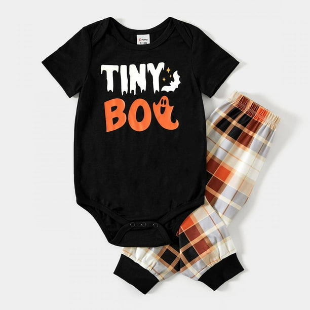 Conjuntos De Pijamas A Cuadros Con Estampado De Letras A Juego De La Familia De Halloween De PatPat (resistente Al Fuego), Ropa De Hombre Y Mujer Para Bebés Y Niños Para Actividades Familiares