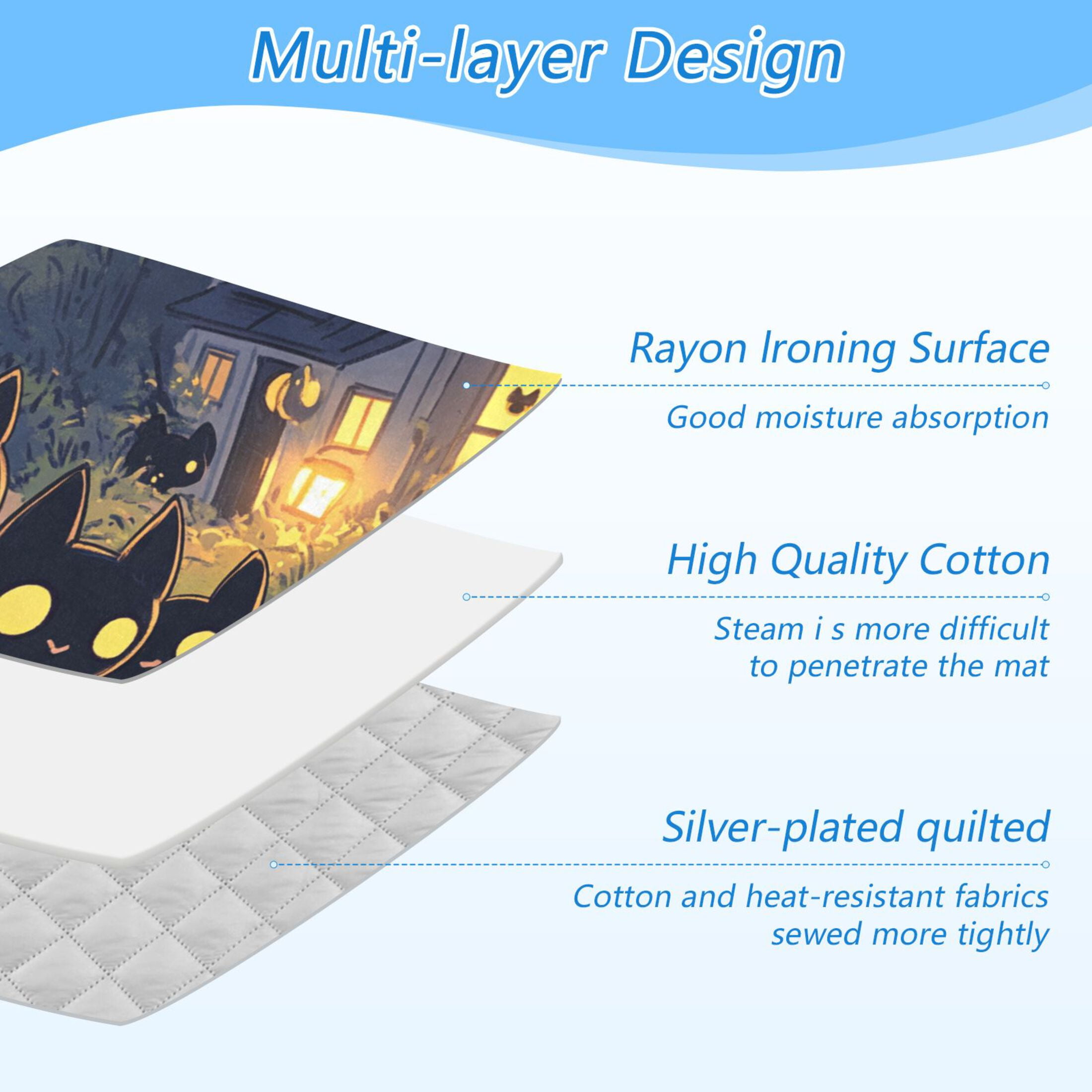 Halloween Black Cat Pumpkin Lights Ironing Mat Blanket for Table Top Travel Portable Ironing Board Pad 47.2x27.6 Inch