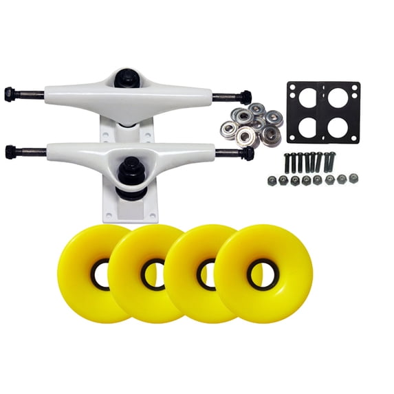 LONGBOARD TRUCKS WHEELS BEARINGS 6.0 White, 76mm Solid Yellow